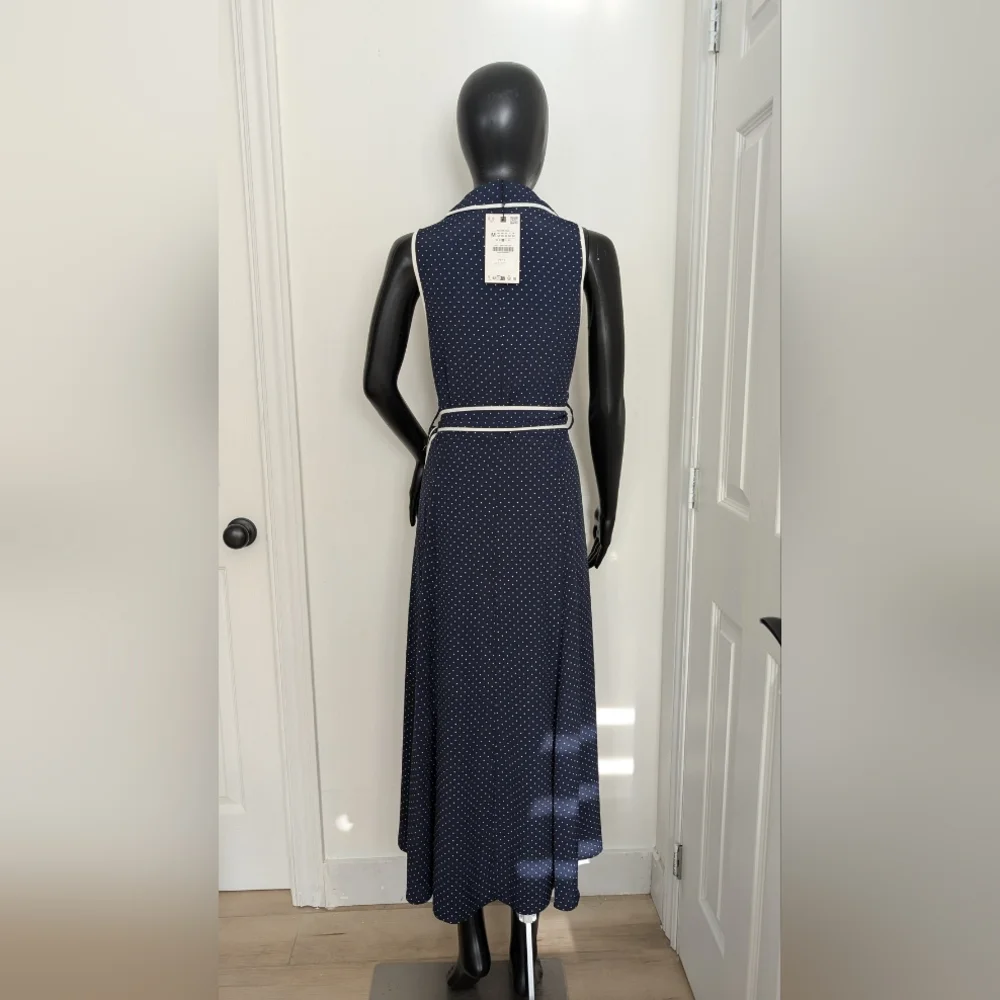 SOLD ZARA - Navy Polka Dot Maxi Dress - Picture 4 of 5